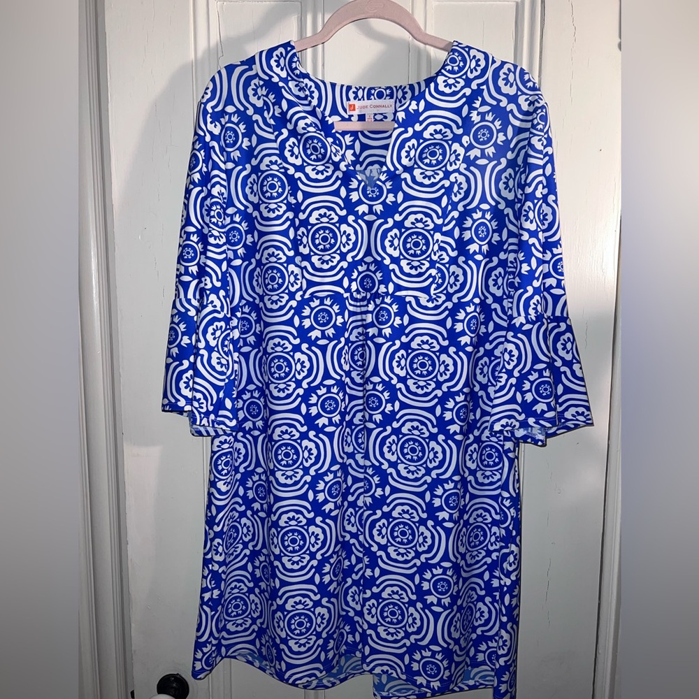 Jude Connally Kerry Dress, size L, sunburst tile cobalt